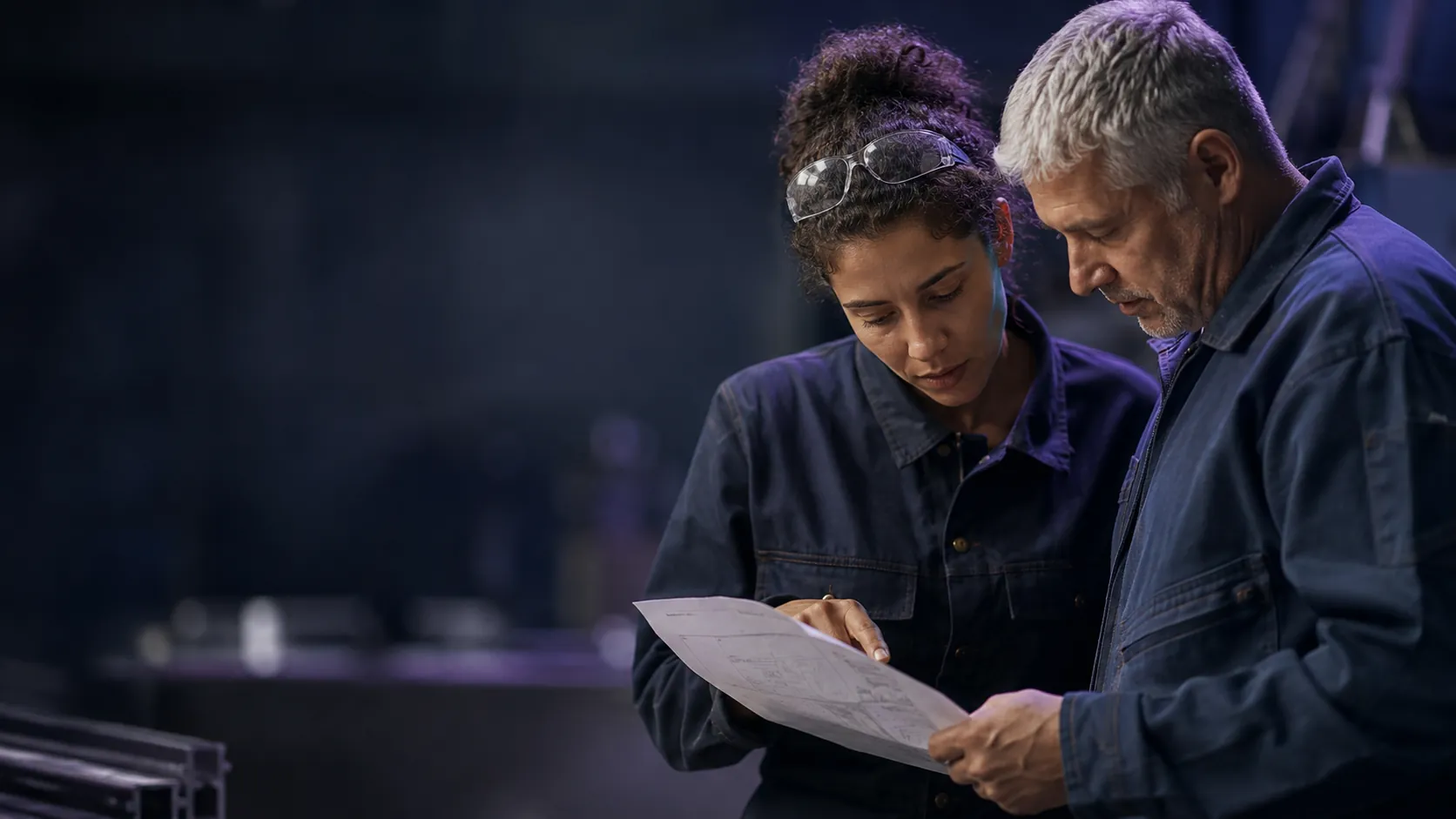 Deux techniciens coordonnent une installation sur un site industriel en France